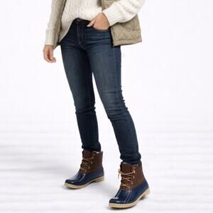 Sperry Saltwater Core Duck Rain Ankle Boots – Women’s 9 – Navy & Brown Leather